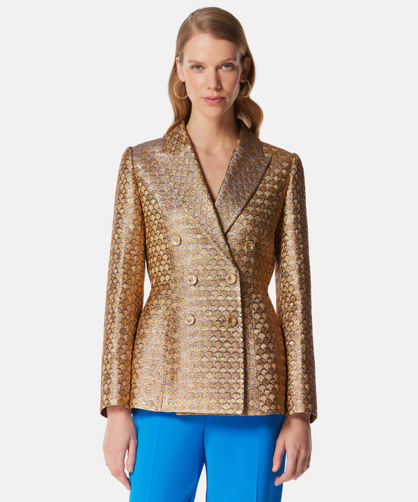 Machka Jacquard Double Breasted Blazer Gold