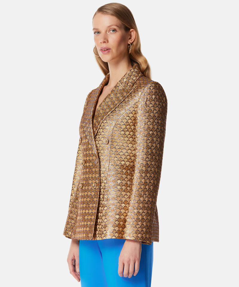 Machka Jacquard Double Breasted Blazer Gold