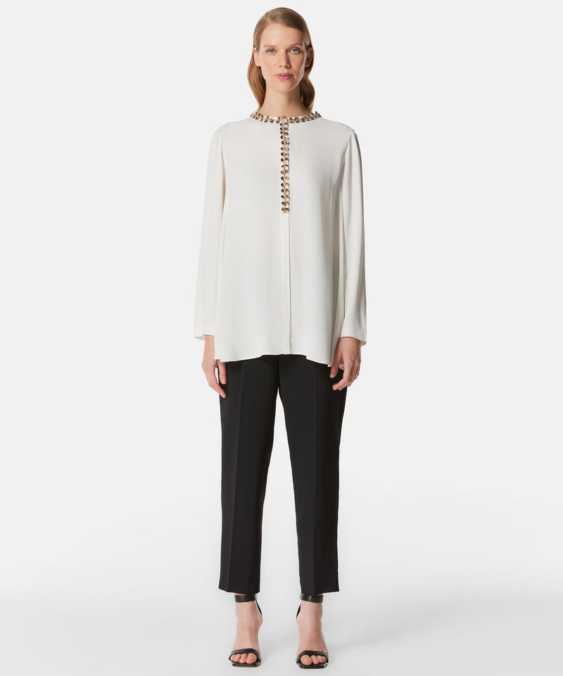 Machka Back-Pleat Detail Embellished Blouse Ecru