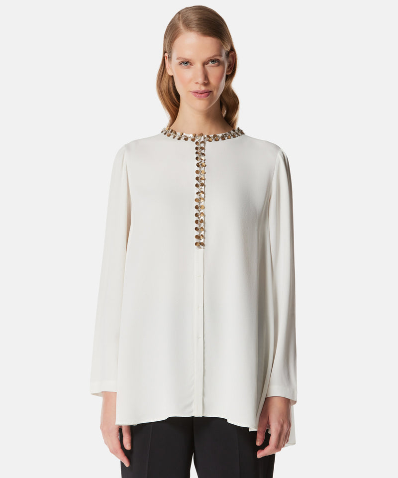 Machka Back-Pleat Detail Embellished Blouse Ecru