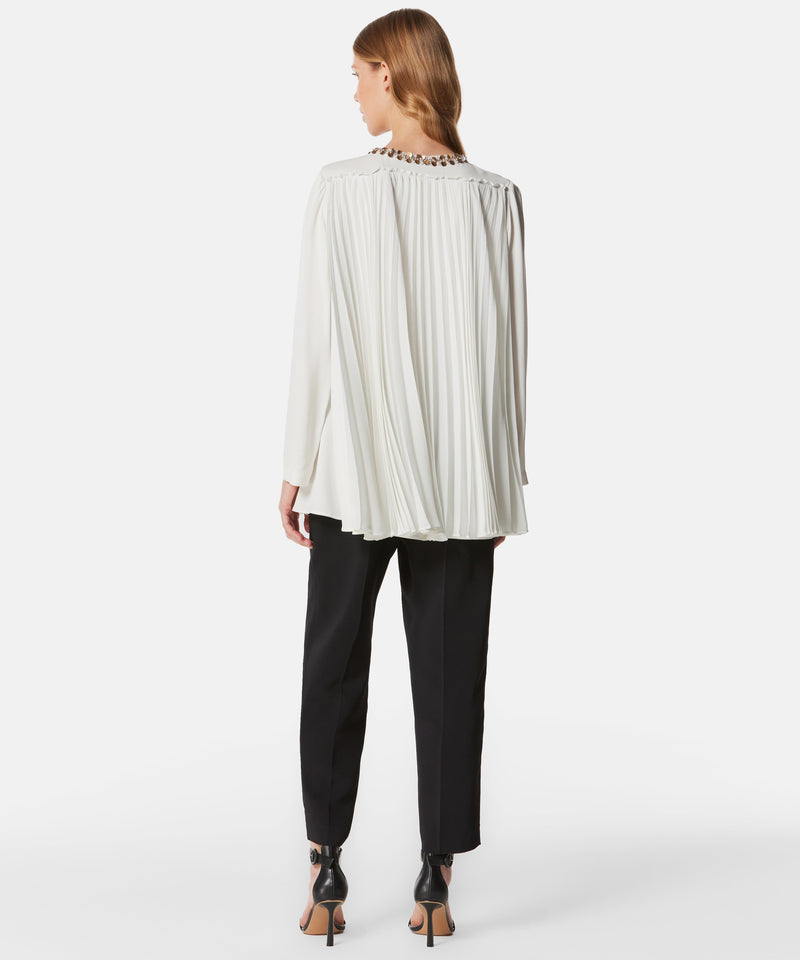 Machka Back-Pleat Detail Embellished Blouse Ecru