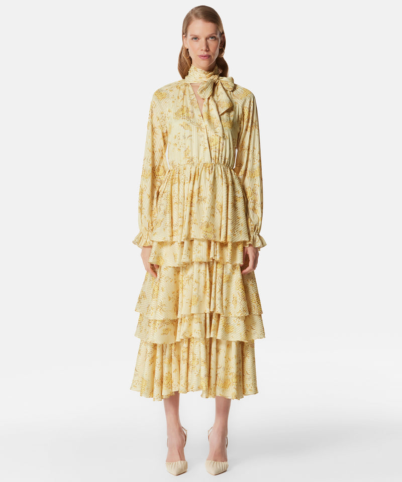 Machka Printed Layered Midi Dress Light Yellow