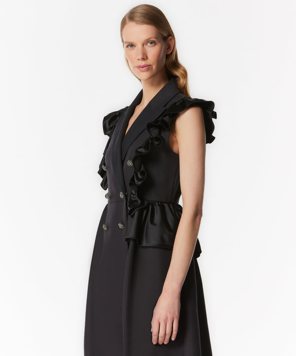 Machka Solid Ruffle-Effect Midi Dress Black