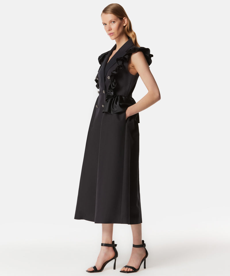 Machka Solid Ruffle-Effect Midi Dress Black