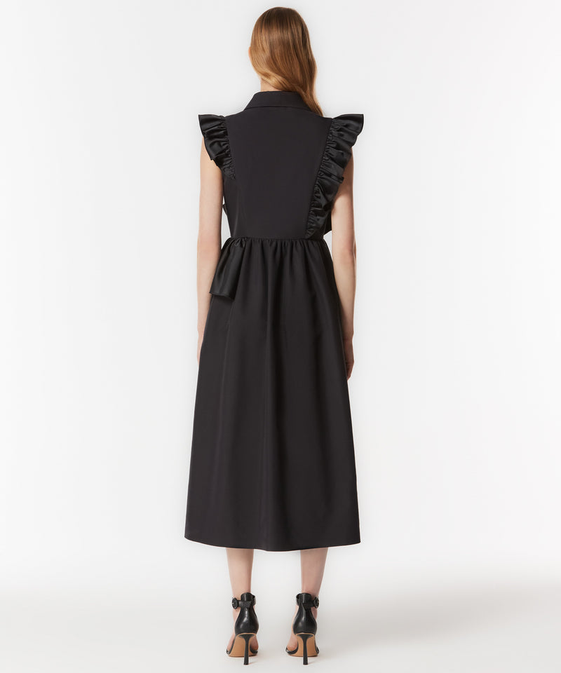 Machka Solid Ruffle-Effect Midi Dress Black