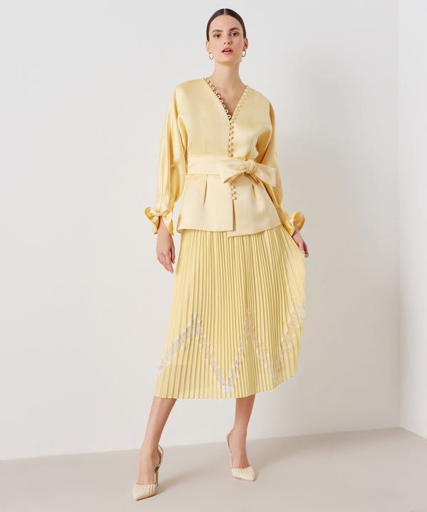 Ipekyol Pleated With Lace Detail Skirt Yellow