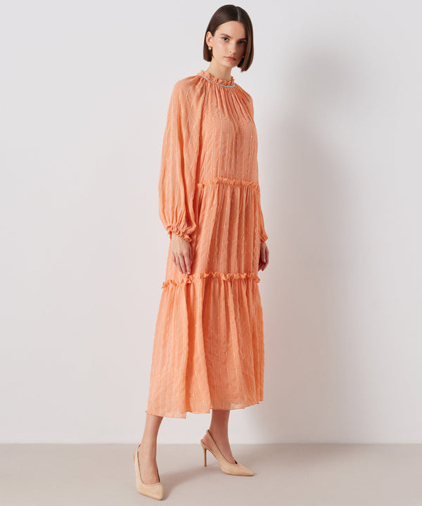 Ipekyol Jewel Neck Tiered Midi Dress Peach