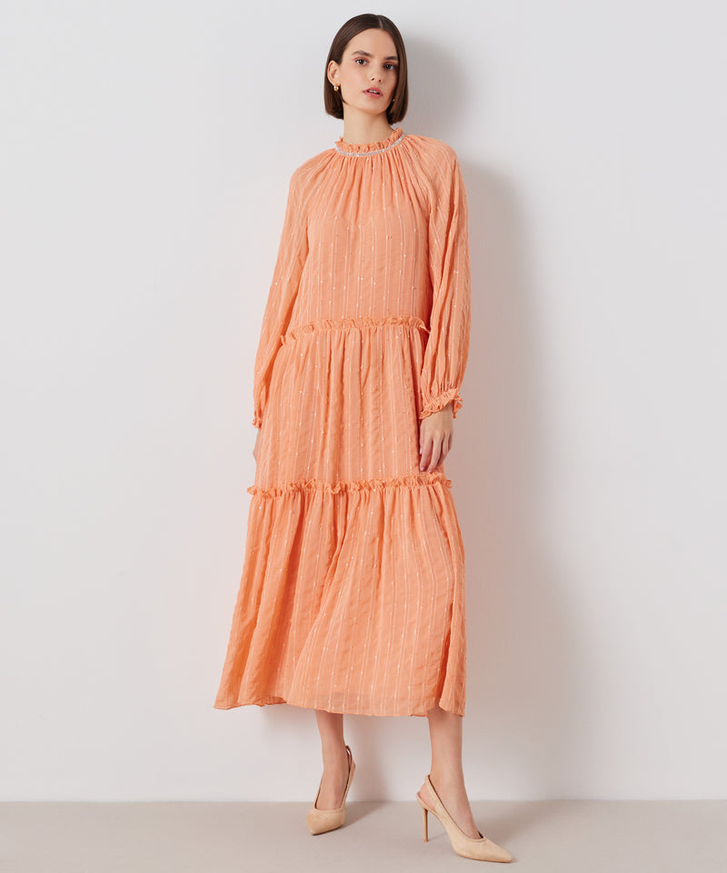 Ipekyol Jewel Neck Tiered Midi Dress Peach