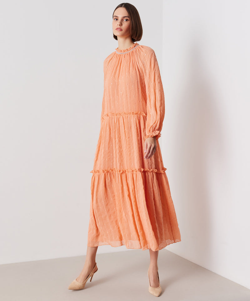 Ipekyol Jewel Neck Tiered Midi Dress Peach