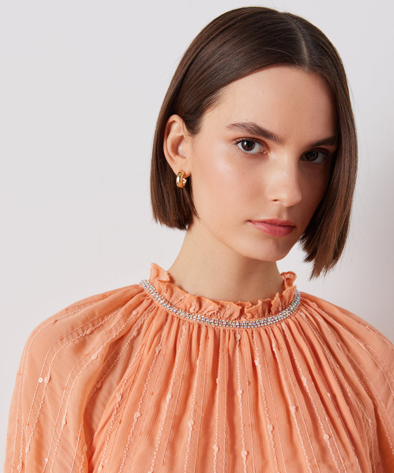 Ipekyol Jewel Neck Tiered Midi Dress Peach