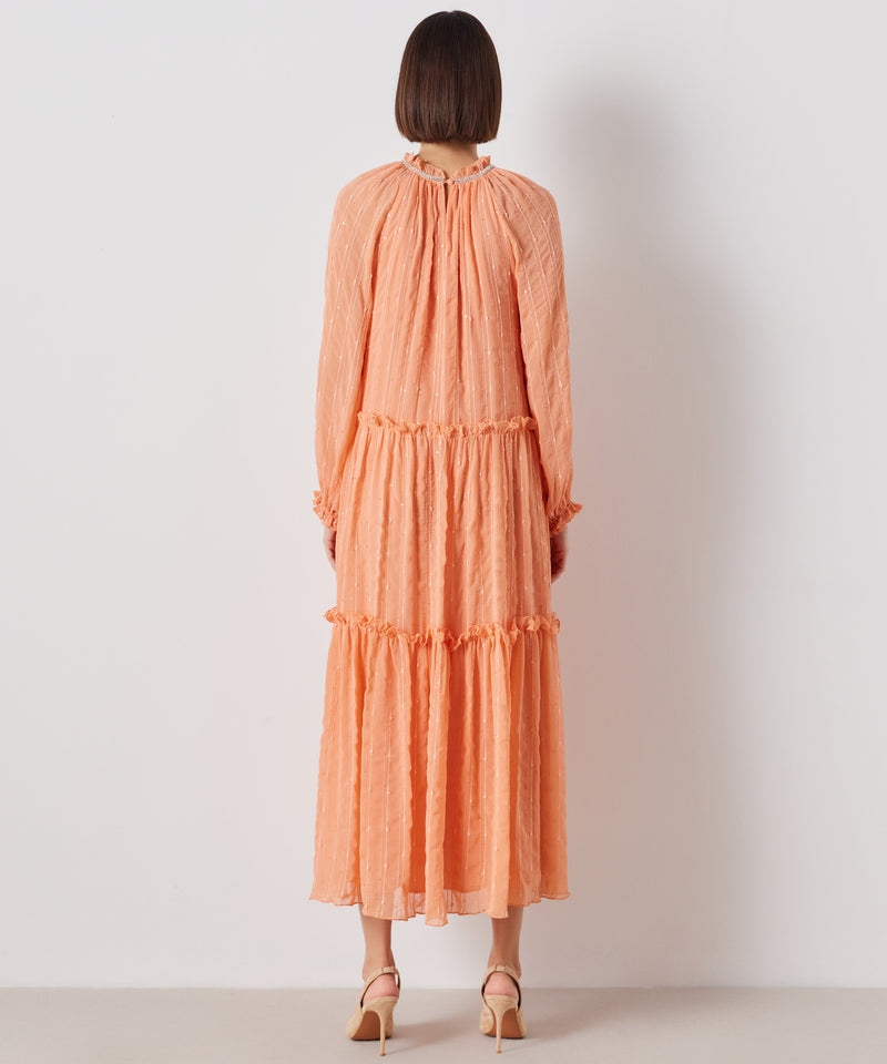 Ipekyol Jewel Neck Tiered Midi Dress Peach