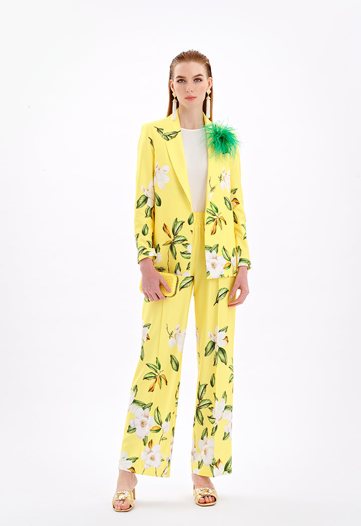 Choice Floral Print Blazer With Self Tie Belt Yellow Print