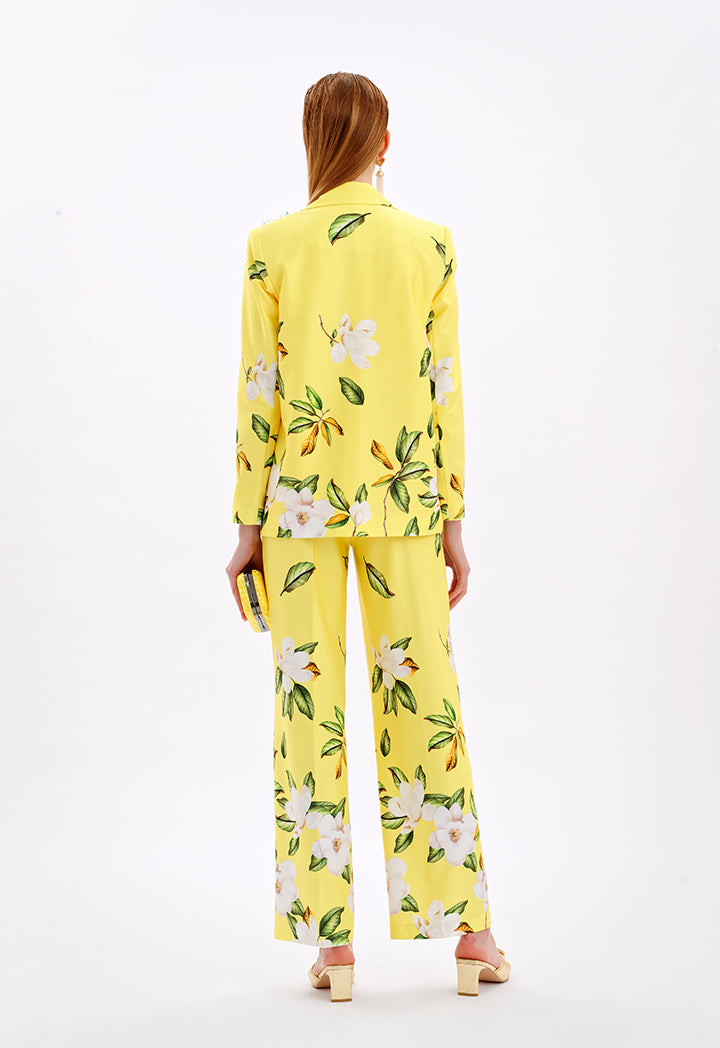 Choice Floral Print Blazer With Self Tie Belt Yellow Print