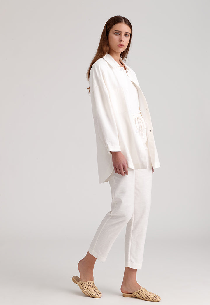 Choice Elasticated Waistband Solid Linen Trouser Off White