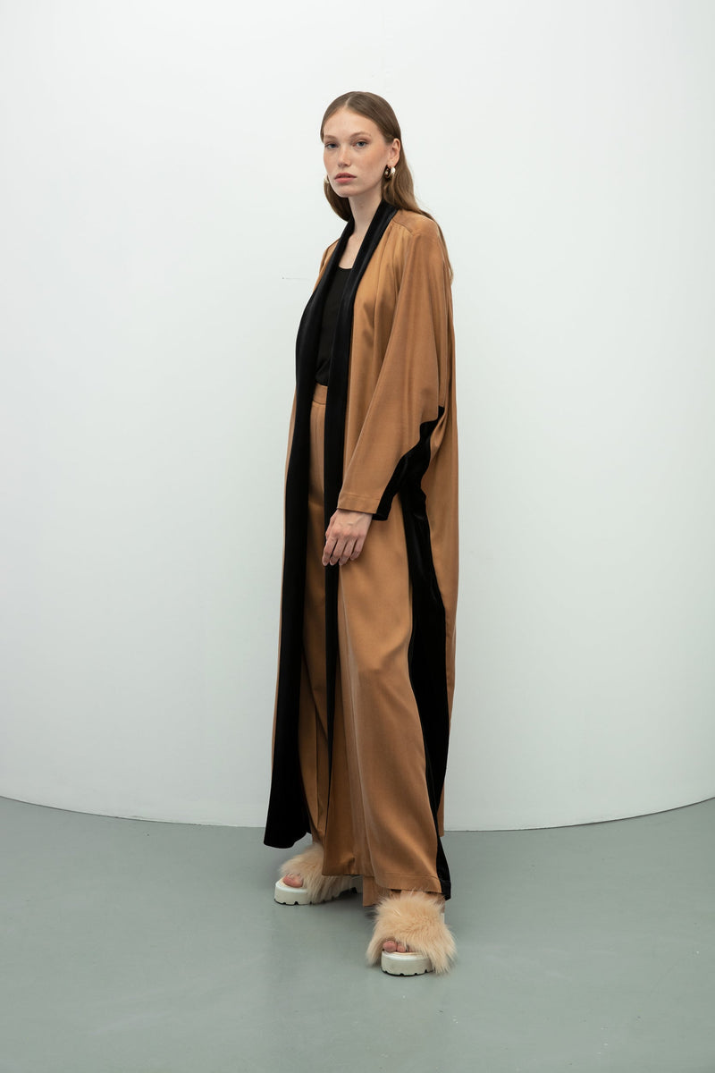 Baqa Black Velvet Line Coat Camel