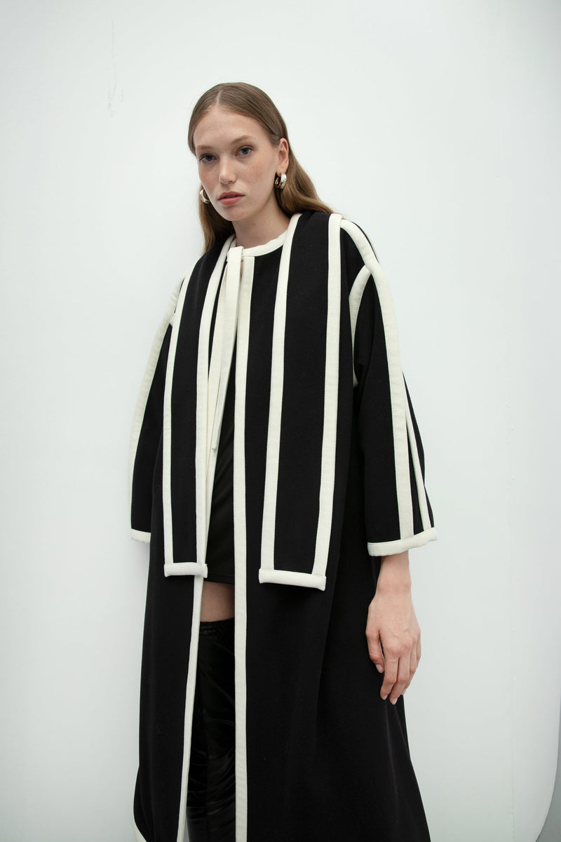 Baqa Piping Detail Coat Black