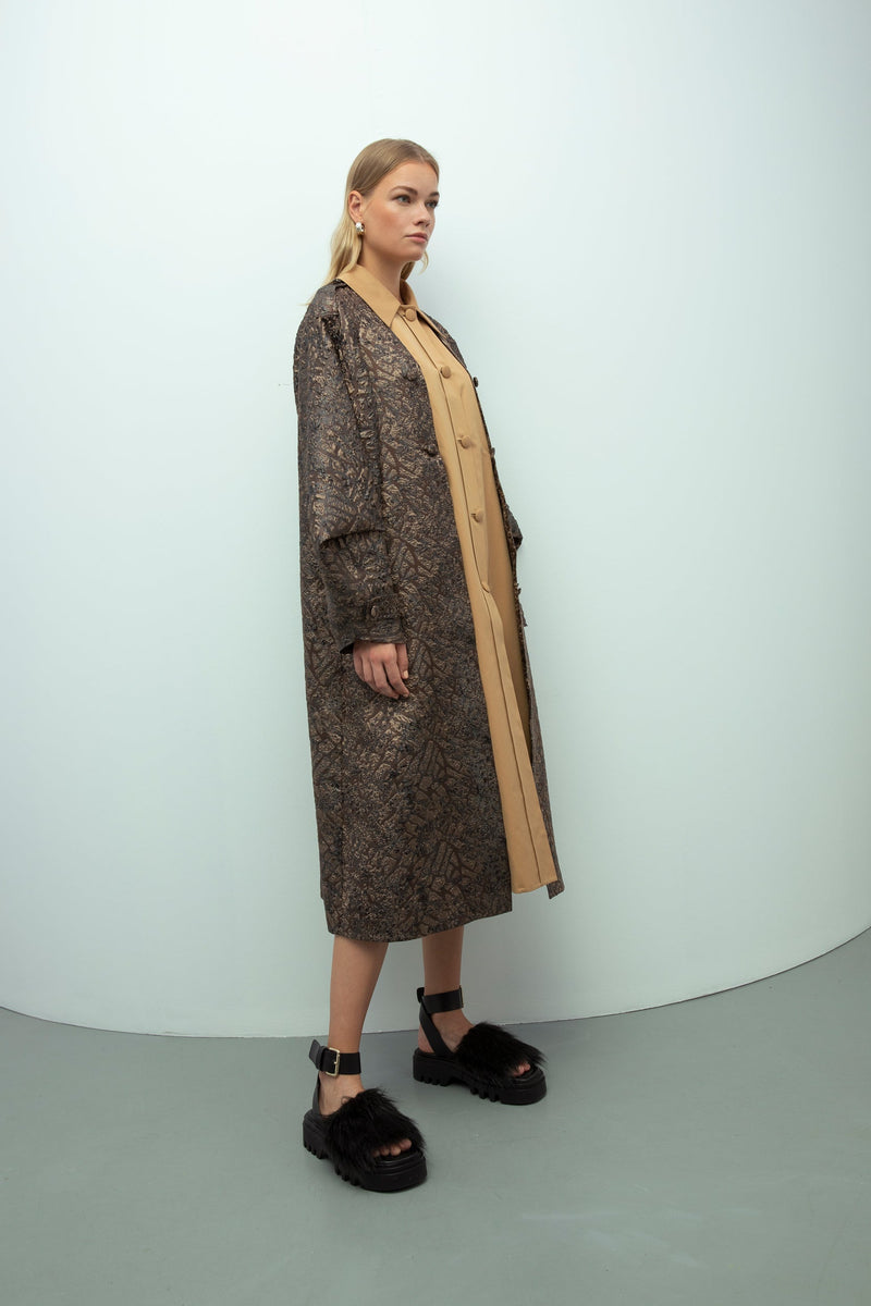 Baqa Jacquard Embroidered Coat Brown