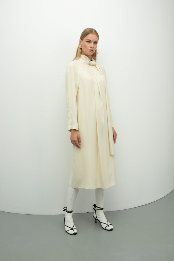 Baqa Collar-Tie Detail Dress Cream