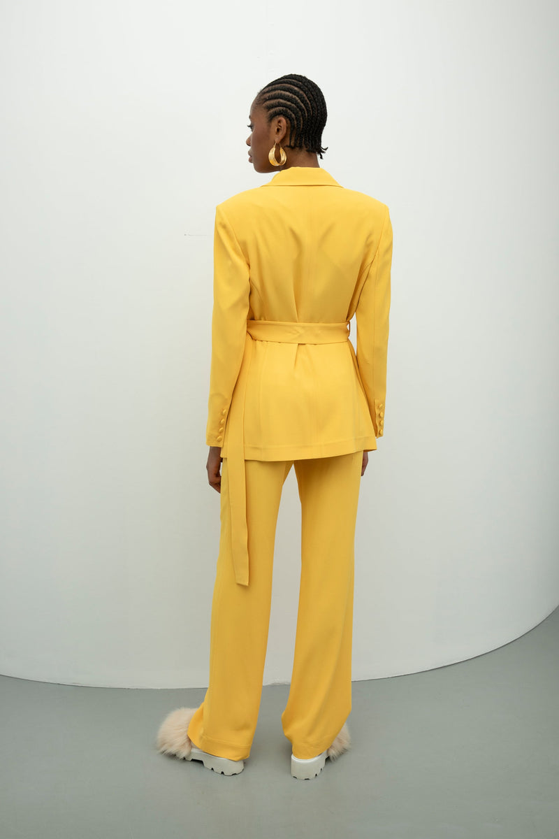 Baqa Single Breasted Belted Jacket Yellow