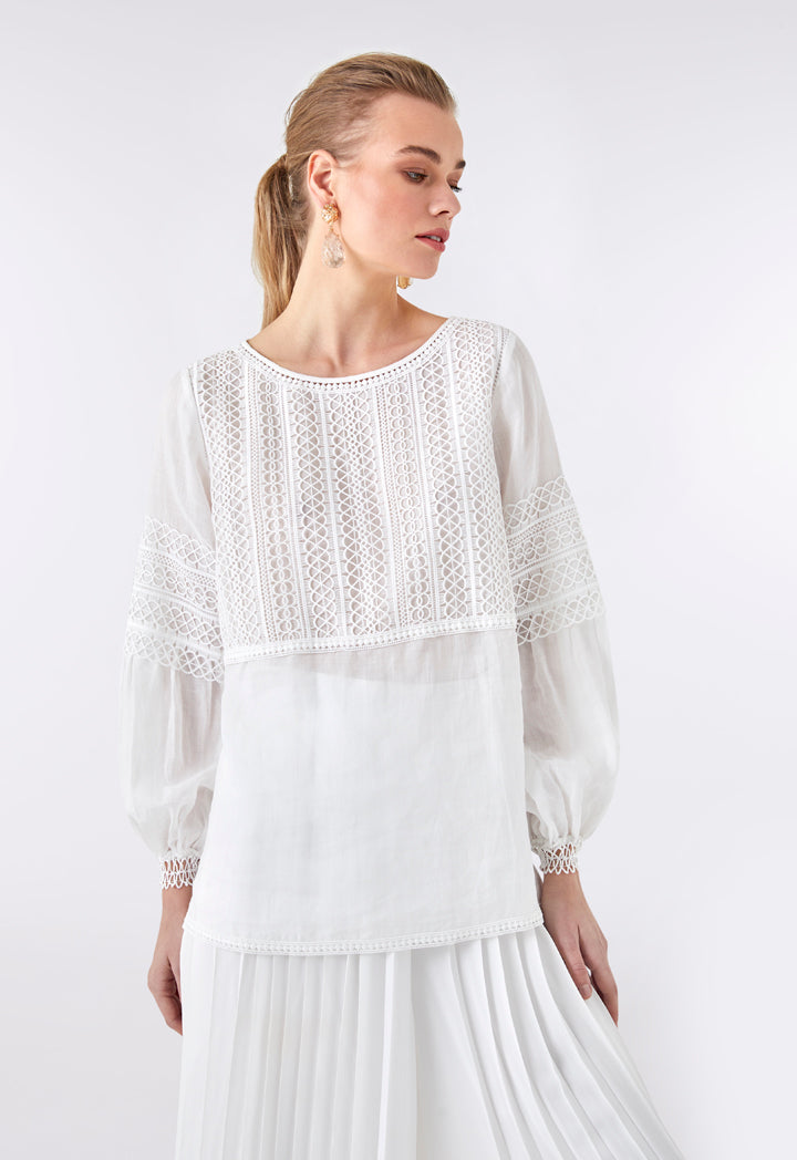 Choice Lace Embroidered Blouse Off White - Wardrobe Fashion