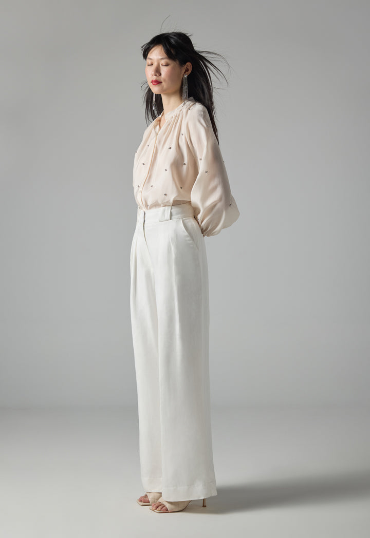 Choice Solid Wide Legs Trouser Off White