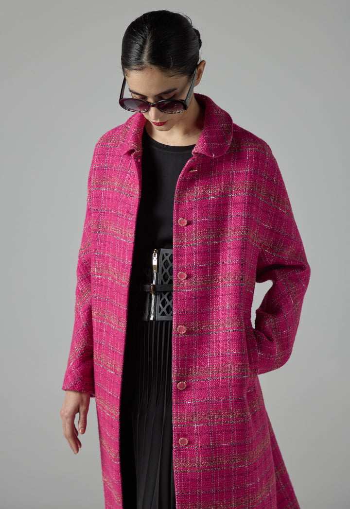 Choice Long Sleeve Tweed Trench Coat Fuchsia