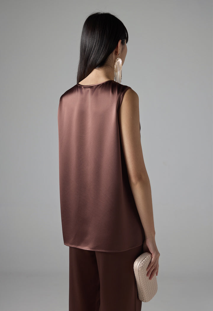 Choice Solid Sleeveless Top Brown