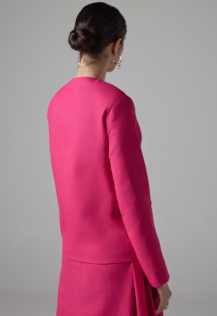 Choice Long Sleeves Pleated Jacket Fuchsia