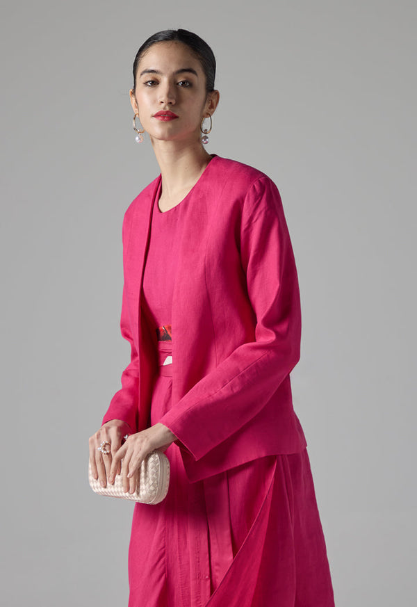 Choice Long Sleeves Pleated Jacket Fuchsia