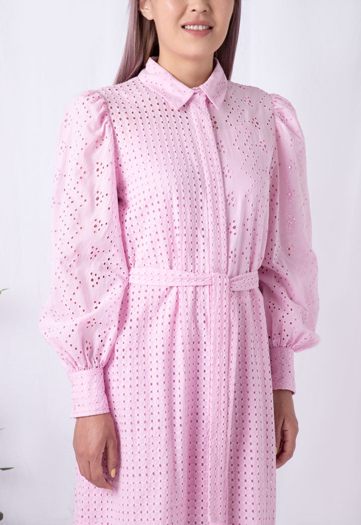 Choice Schiffli Shirt Dress Pink - Wardrobe Fashion