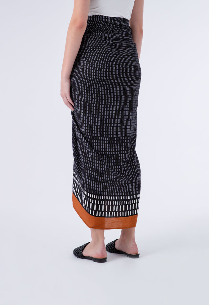 Choice Geometric Print Self Tie Long Skirt Black