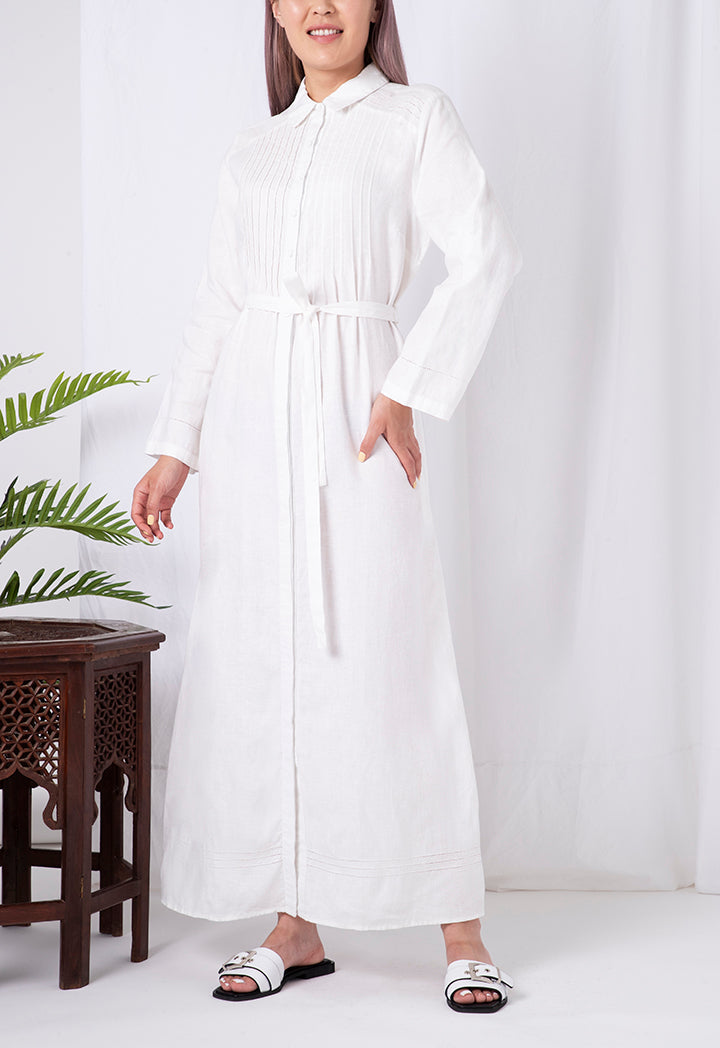 Choice Pintuck Detailed Shirt Dress Off White - Wardrobe Fashion