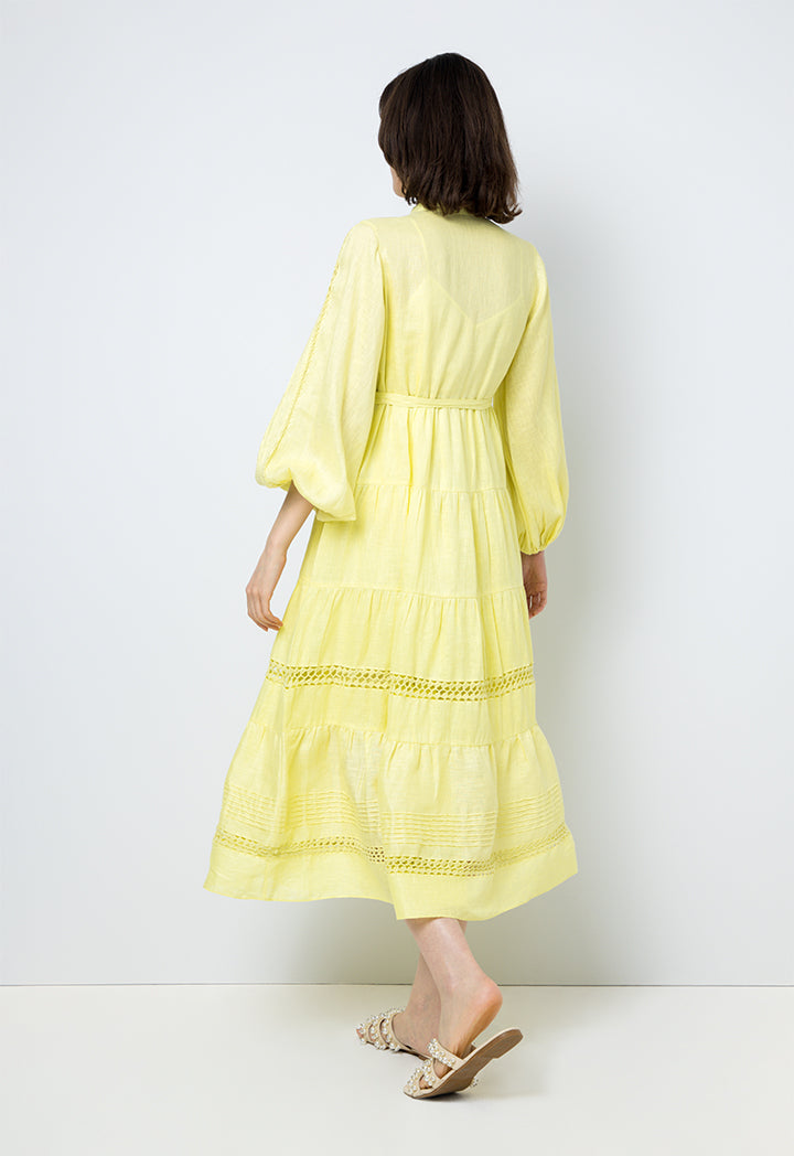 Choice Embroidered Detail Midi Dress Yellow