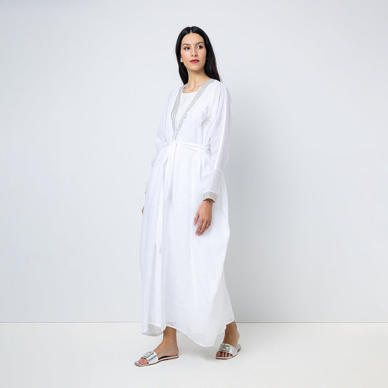 Choice Embellished Beads Maxi Oversize Abaya Offwhite