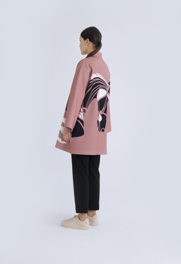 Choice Placement Print Stand Collar Neoprene Outerwear Rose