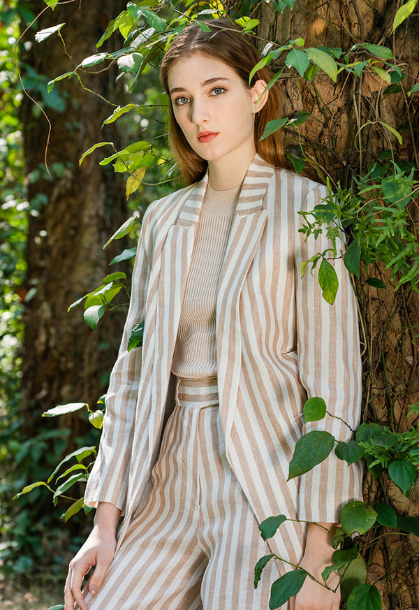 Choice Side Cut Out Striped Blazer Off white-Beige