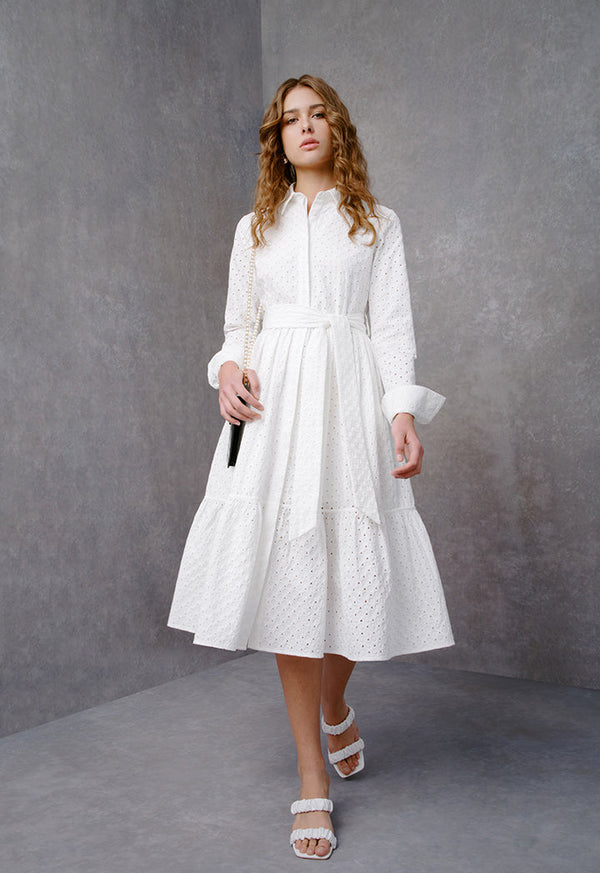 Choice Solid Schiffli Shirt Dress Off White