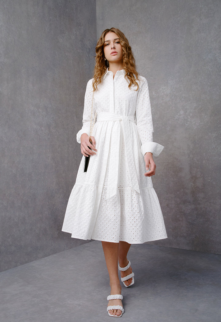 Choice Solid Schiffli Shirt Dress Off White