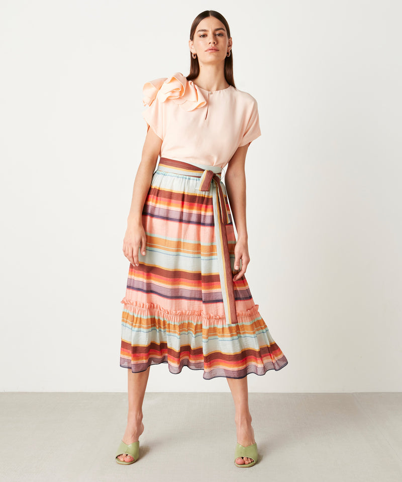 Ipekyol Line Patterned Midi Skirt Peach