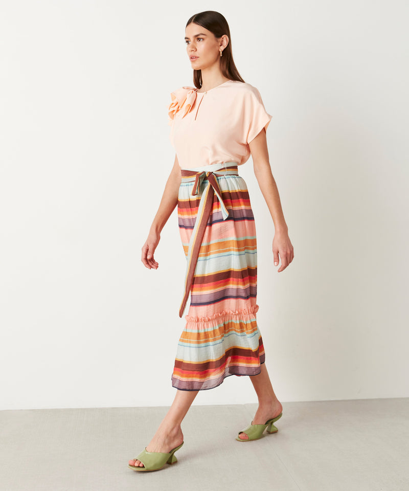 Ipekyol Line Patterned Midi Skirt Peach