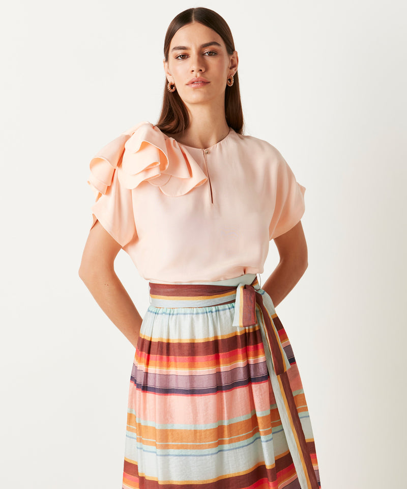 Ipekyol Line Patterned Midi Skirt Peach