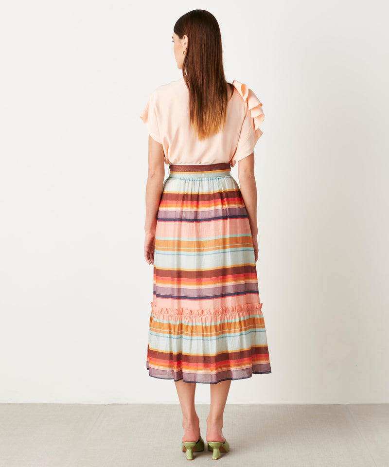 Ipekyol Line Patterned Midi Skirt Peach