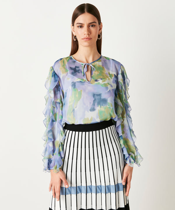 Ipekyol Ruffle Sleeve Printed Blouse Blue