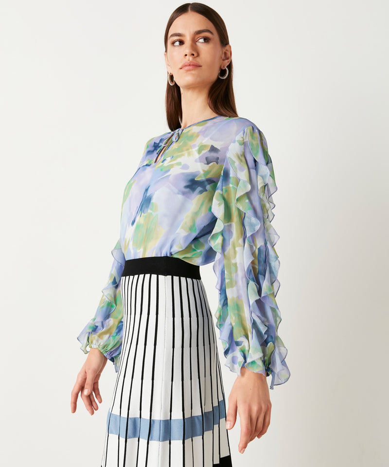 Ipekyol Ruffle Sleeve Printed Blouse Blue