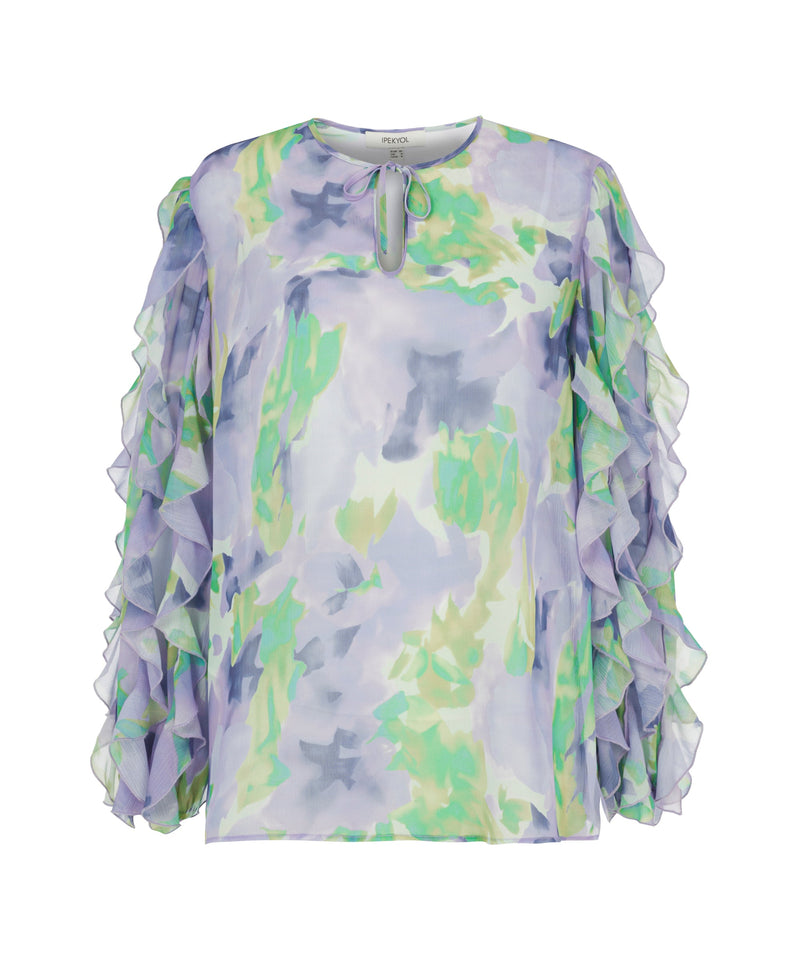 Ipekyol Ruffle Sleeve Printed Blouse Blue