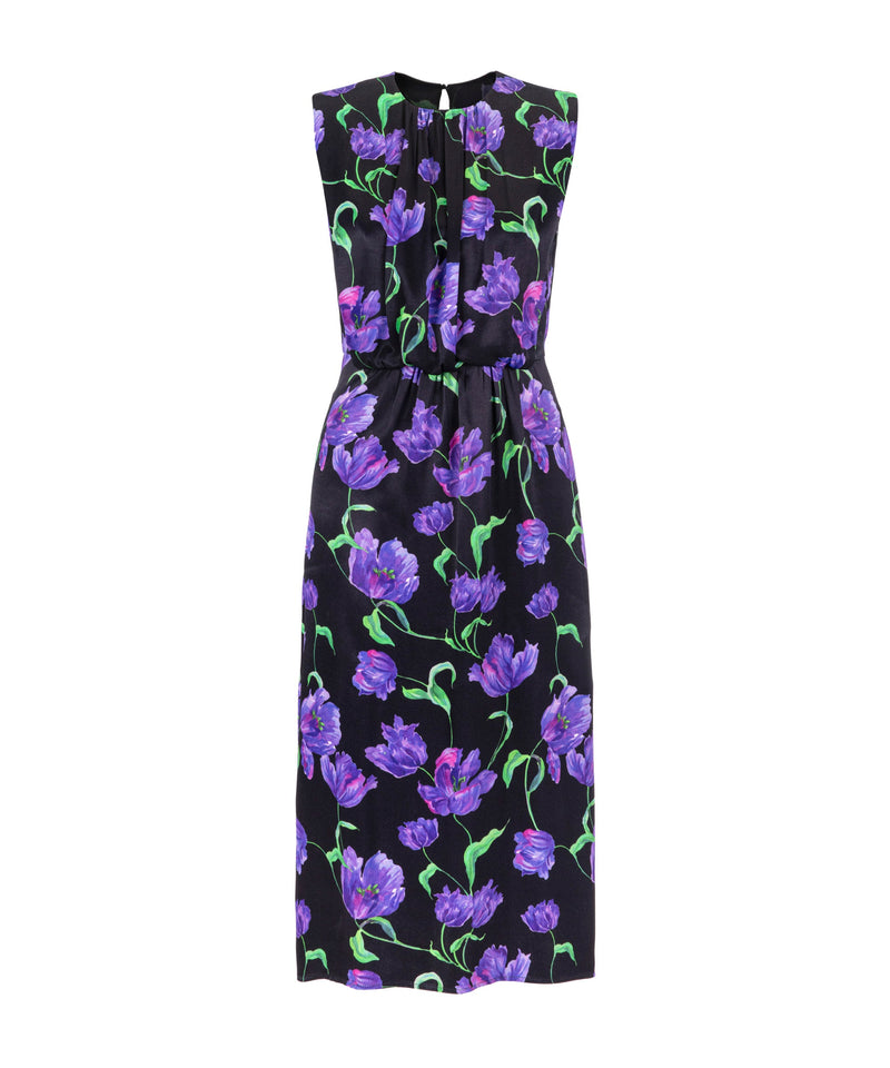 Ipekyol Floral Pattern Padded Midi Dress Lavander