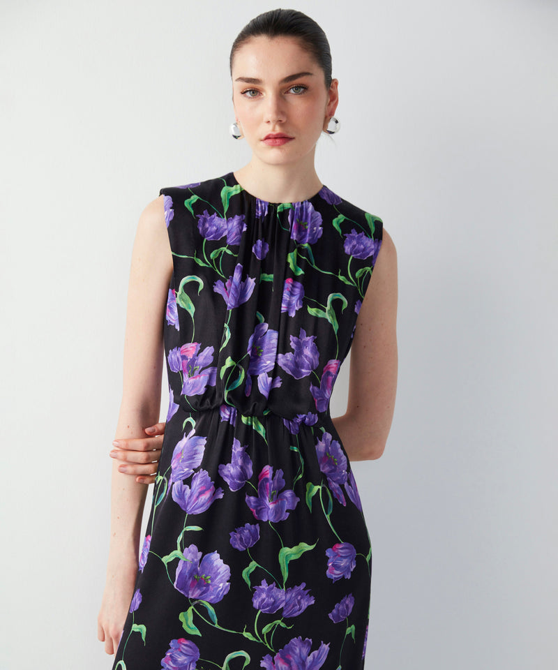 Ipekyol Floral Pattern Padded Midi Dress Lavander