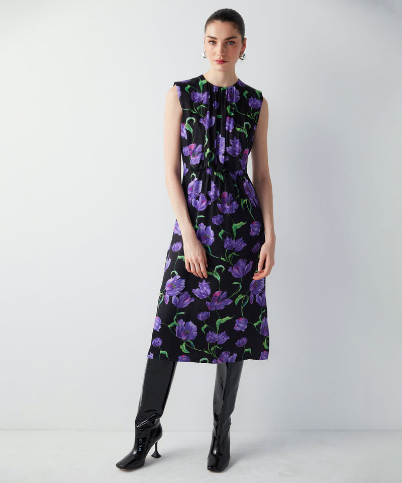 Ipekyol Floral Pattern Padded Midi Dress Lavander