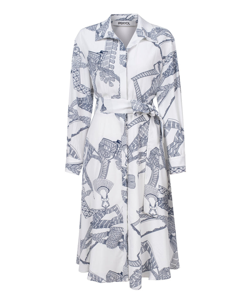 Ipekyol Patterned Midi Shirt Dress Ecru