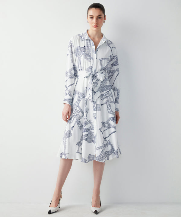 Ipekyol Patterned Midi Shirt Dress Ecru